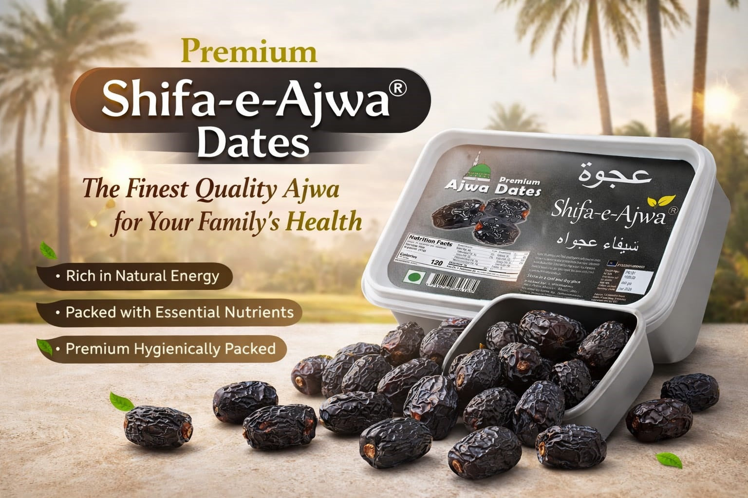 Shifa-e-Ajwa Premium Ajwa Dates – Natural Energy & Sunnah Nutrition Prophetic Remedies .